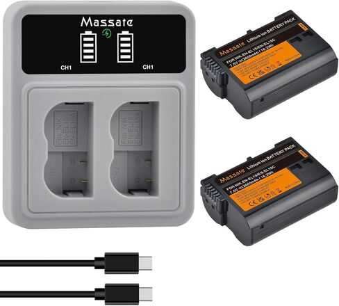 2-Pack 2600mAh EN-EL15c EN-EL15 Battery & LED PD20W Fast Charger—Full Power 2.5Hrs, for Nikon D500 D600 D610 D750 D800 D800e D810 D810a D850 D7000 D7100 D7200 D7500, Z5 Z6 Z6II Z7 Z7II Z8, 1V1 in Kuwait