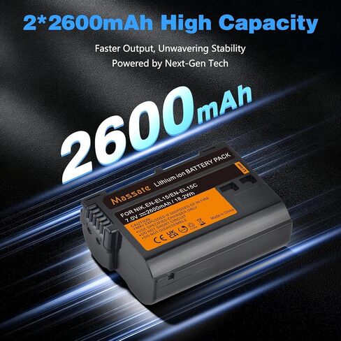2-Pack 2600mAh EN-EL15c EN-EL15 Battery & LED PD20W Fast Charger—Full Power 2.5Hrs, for Nikon D500 D600 D610 D750 D800 D800e D810 D810a D850 D7000 D7100 D7200 D7500, Z5 Z6 Z6II Z7 Z7II Z8, 1V1 in Kuwait