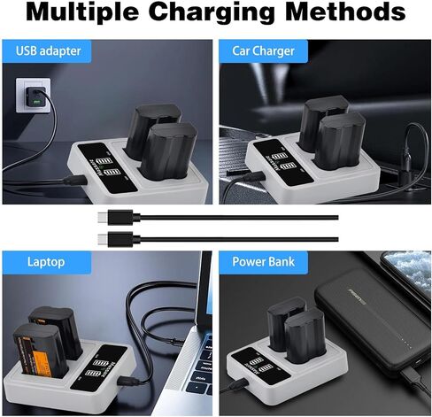 2-Pack 2600mAh EN-EL15c EN-EL15 Battery & LED PD20W Fast Charger—Full Power 2.5Hrs, for Nikon D500 D600 D610 D750 D800 D800e D810 D810a D850 D7000 D7100 D7200 D7500, Z5 Z6 Z6II Z7 Z7II Z8, 1V1 in Kuwait