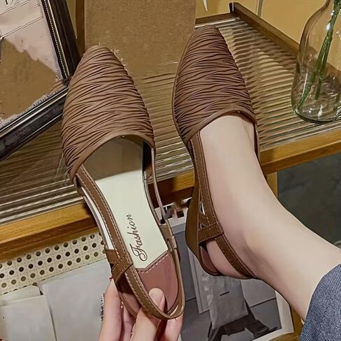 Pointed Toe Slingback Wedge Sandals For Women, Ruched Waterproof Summer Slip-on Dress Sandals in Kuwait