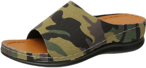 Women's Camo Green Wedge Platform Sandals - Peep Toe with Stitched Reinforcement, Non-Slip Rubber Sole for Outdoor & Beach Activities, Ladies Sandals in Kuwait
