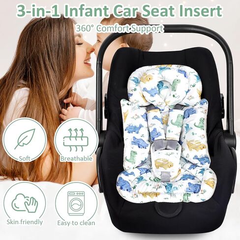 TANOFAR Infant Car Seat Insert with Removable Cushion for Baby Boys, Reversible Newborn Carseat Insert for Baby Head Body Support, Fits for Stroller, Baby Swing, Bouncer (Dinosaur) in Saudi Arabia