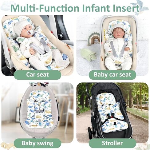 TANOFAR Infant Car Seat Insert with Removable Cushion for Baby Boys, Reversible Newborn Carseat Insert for Baby Head Body Support, Fits for Stroller, Baby Swing, Bouncer (Dinosaur) in Saudi Arabia