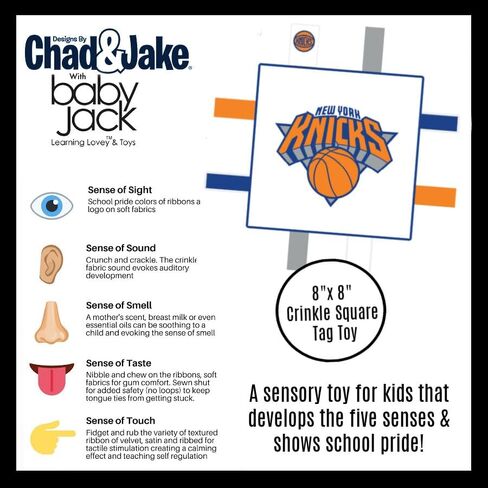 The Learning Lovey New York Knicks Baby Tag Toy, NBA Basketball Sensory Crinkle Toys, Soft & Safe, Ideal Stroller, BPA-Free with Clip, 8" x 8" in Kuwait