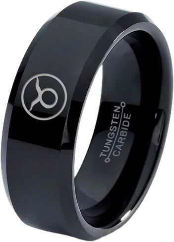 Horoscope Zodiac Astrology Taurus Ring - Tungsten Band 8mm - Men - Women - 18k Rose Gold Step Bevel Edge - Yellow - Grey - Blue - Black - Brushed - Polished - Wedding -Dome Flat Cut in Saudi Arabia