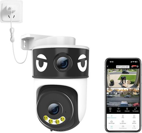 Luovisee Dual Lens Security Camera Outdoor/Indoor,Wired Camera for Home Security for Plug-in 24/7 Continuous Recording,360° View Pan/Tilt,Siren Alarm,Two Way Audio,2.4GHz Wi-Fi in Kuwait