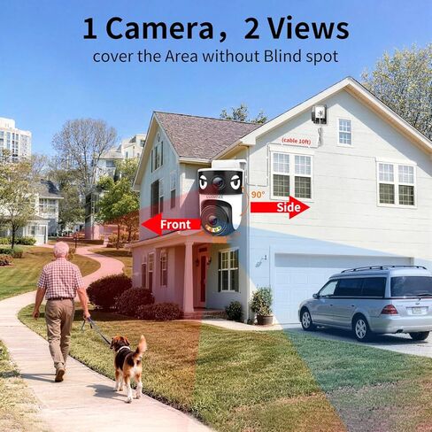 Luovisee Dual Lens Security Camera Outdoor/Indoor,Wired Camera for Home Security for Plug-in 24/7 Continuous Recording,360° View Pan/Tilt,Siren Alarm,Two Way Audio,2.4GHz Wi-Fi in Kuwait