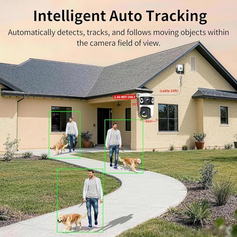 Luovisee Dual Lens Security Camera Outdoor/Indoor,Wired Camera for Home Security for Plug-in 24/7 Continuous Recording,360° View Pan/Tilt,Siren Alarm,Two Way Audio,2.4GHz Wi-Fi in Kuwait