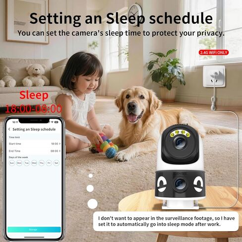 Luovisee Dual Lens Security Camera Outdoor/Indoor,Wired Camera for Home Security for Plug-in 24/7 Continuous Recording,360° View Pan/Tilt,Siren Alarm,Two Way Audio,2.4GHz Wi-Fi in Kuwait