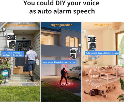 Luovisee Dual Lens Security Camera Outdoor/Indoor,Wired Camera for Home Security for Plug-in 24/7 Continuous Recording,360° View Pan/Tilt,Siren Alarm,Two Way Audio,2.4GHz Wi-Fi in Kuwait