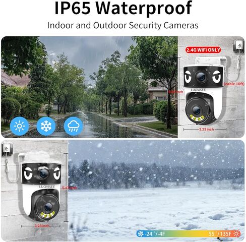 Luovisee Dual Lens Security Camera Outdoor/Indoor,Wired Camera for Home Security for Plug-in 24/7 Continuous Recording,360° View Pan/Tilt,Siren Alarm,Two Way Audio,2.4GHz Wi-Fi in Kuwait