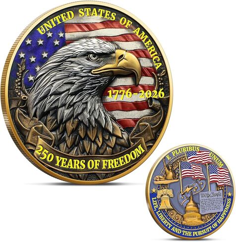 USA 250th Anniversary Commemorative Medal 1776–2026, America 250 Merchandise, American Eagle & US Flag, 250 Years of Freedom Collectible Coin, E Pluribus Unum Gift in Saudi Arabia