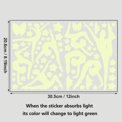 Glow in the Dark Gymnastics Wall Stickers for Girls - 2 Sets 16 PCS PET Luminous Wall Decals, Kids Room Decor Stickers for Wall/Window/Door/Water Bottle, Cartoon Gymnast Stickers with Butterfly in Kuwait