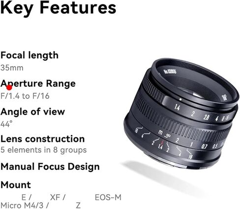 Lens， Compatible for Sony E-Mount 35mm F1.4 APS-C Auto Focus Portrait Lens Z XF RF EOS-M M43 Mount(APS-C Black,XF) in Kuwait
