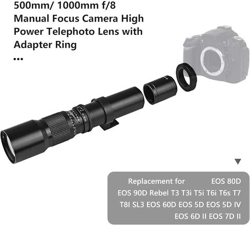 Lens， Compatible for Nikon D3400 D500 D7200 D5500 D750 D5300 500mm F8.0 Manual Telephoto Lens with 2X Converter 60D 77D(A9,E-Mount(FE)) in Kuwait