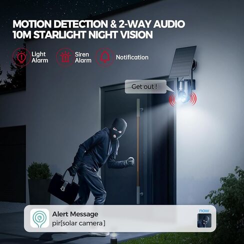 Solar Security Cameras Wireless Outdoor, 2K 360° View Solar Powered WiFi 3MP Security Camera for Home Security with Color Night Vision, PIR Detection, 2-Way Audio, Motion Alert, Easier to use in Saudi Arabia