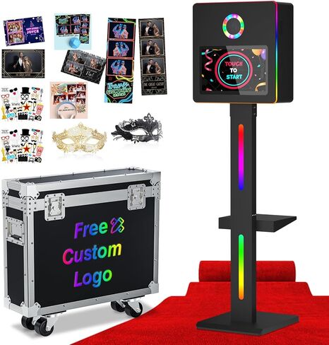 كشك صور مرآة مع شاشة تعمل باللمس مقاس 15.6 بوصة، كشك صور DSLR APP للتحكم عن بعد بإضاءة RGB، طباعة فورية ومشاركة، تصوير فوتوغرافي احترافي لتأجير حفلات الزفاف (White-D2) in Kuwait