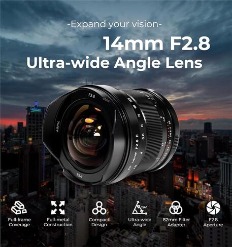 عدسة، متوافقة مع عدسة Sony E-Mount مقاس 14 مم F2.8 ذات إطار كامل بزاوية واسعة للغاية، عدسة يدوية L Mount Z-Mount RF-Mount(RF) in Kuwait