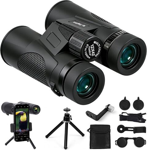 Wolfbird 12x42 HD مناظير للبالغين عالية الطاقة فائقة السطوع BAK4 بريزم FMC عدسة مع محول الهاتف ترايبود مقاوم للماء مناظير رؤية منخفضة الإضاءة لمشاهدة الطيور والصيد والمشي لمسافات طويلة in Kuwait