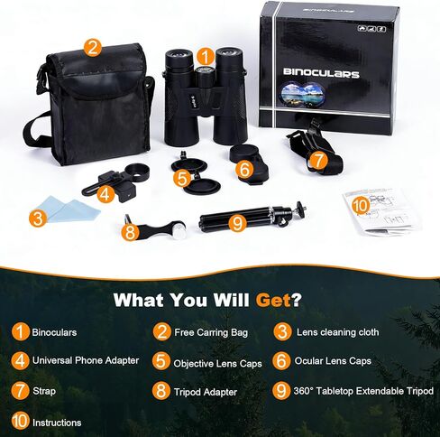 Wolfbird 12x42 HD مناظير للبالغين عالية الطاقة فائقة السطوع BAK4 بريزم FMC عدسة مع محول الهاتف ترايبود مقاوم للماء مناظير رؤية منخفضة الإضاءة لمشاهدة الطيور والصيد والمشي لمسافات طويلة in Kuwait