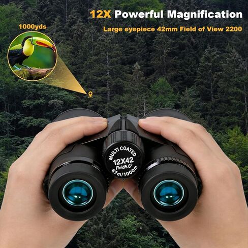 Wolfbird 12x42 HD مناظير للبالغين عالية الطاقة فائقة السطوع BAK4 بريزم FMC عدسة مع محول الهاتف ترايبود مقاوم للماء مناظير رؤية منخفضة الإضاءة لمشاهدة الطيور والصيد والمشي لمسافات طويلة in Kuwait