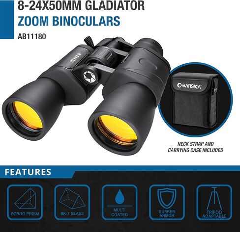 winbest X BARSKA BINO Gladiator 8-24X50 Zoom Binoculars (Ruby Lens) Black in Kuwait