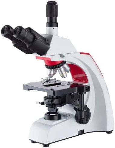 AmScope 40X-1000X مجهر مركب بيولوجي للطلاب والمهنية مع منفذ ثلاثي العينيات للكاميرات الرقمية - إضاءة LED قابلة للتعديل، مرحلة ميكانيكية، تركيز خشن ودقيق - T430 in Kuwait