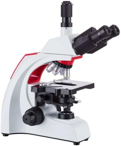 AmScope 40X-1000X مجهر مركب بيولوجي للطلاب والمهنية مع منفذ ثلاثي العينيات للكاميرات الرقمية - إضاءة LED قابلة للتعديل، مرحلة ميكانيكية، تركيز خشن ودقيق - T430 in Kuwait
