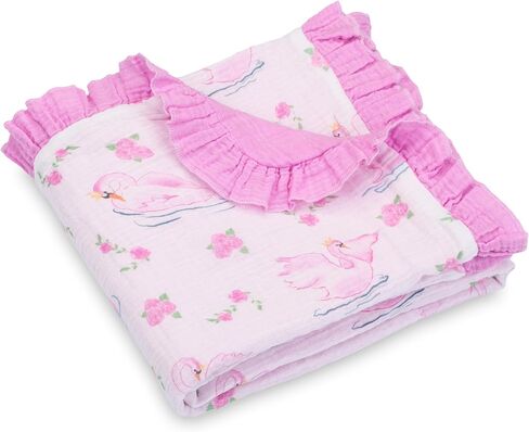 LollyBanks Baby Girl Blankets, 100% Organic Cotton Infant Muslin Blankets, Lightweight 40 x 36 Inches Crib Blankets for Toddlers, Gentle Ruffle Infant Quilt, Newborn Essentials (Pink Farm Print) in Kuwait