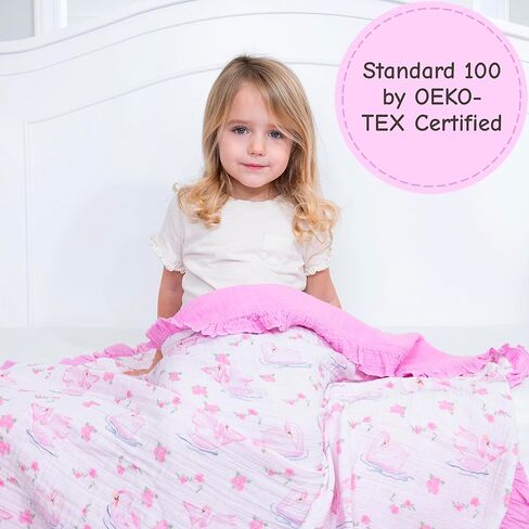 LollyBanks Baby Girl Blankets, 100% Organic Cotton Infant Muslin Blankets, Lightweight 40 x 36 Inches Crib Blankets for Toddlers, Gentle Ruffle Infant Quilt, Newborn Essentials (Pink Farm Print) in Kuwait