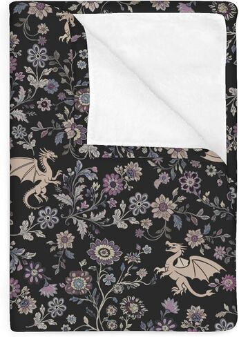 Fantasy Floral Dragons Baby Blankets for Boy Girl Fairytale Dragon Gothic Black Purple Flowers Soft Flannel Nursery Bed Blankets for Infant Toddler Crib Stroller Swaddle Receiving Blanket 30x40inch in Saudi Arabia