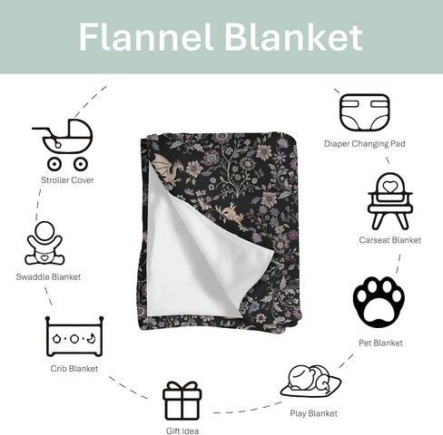 Fantasy Floral Dragons Baby Blankets for Boy Girl Fairytale Dragon Gothic Black Purple Flowers Soft Flannel Nursery Bed Blankets for Infant Toddler Crib Stroller Swaddle Receiving Blanket 30x40inch in Saudi Arabia
