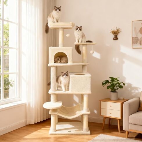 DORTALA 75" Tall Modern Cat Tree, Multi-Level Cat Tower with Large Condos, Sisal Scratching Posts, Top Perch, Hammock, Dangling Balls, Kitten Beds & Climbing Furniture for Indoor Cats (Green & Orange) in Saudi Arabia