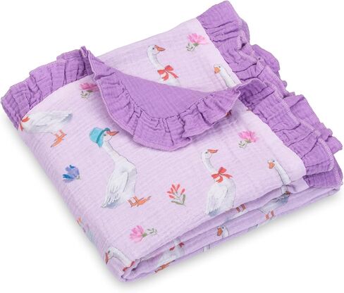 LollyBanks Baby Girl Blankets, 100% Organic Cotton Infant Muslin Blankets, Lightweight 40 x 36 Inches Crib Blankets for Toddlers, Gentle Ruffle Infant Quilt, Newborn Essentials (Pink Farm Print) in Kuwait
