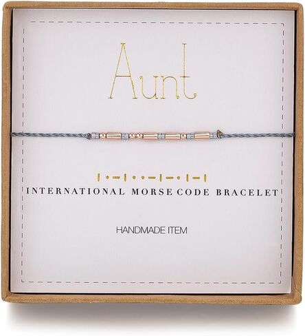 RareLove Aunt Morse Code أساور أفضل العمة عيد الميلاد هدية النساء بنات روز الذهب الخرز رمادي سلسلة سوار in Kuwait