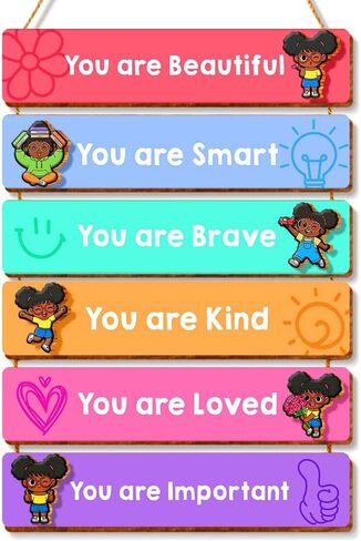 Inspirational Black Girl Wall Decor,You Are Beautiful Wooden Hanging Signs for Girls Room Toddler Nursery Playroom Classroom Decor in Kuwait