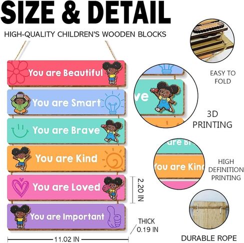 Inspirational Black Girl Wall Decor,You Are Beautiful Wooden Hanging Signs for Girls Room Toddler Nursery Playroom Classroom Decor in Kuwait