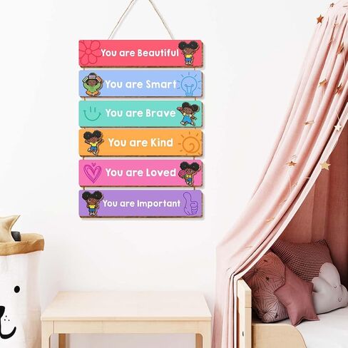 Inspirational Black Girl Wall Decor,You Are Beautiful Wooden Hanging Signs for Girls Room Toddler Nursery Playroom Classroom Decor in Kuwait