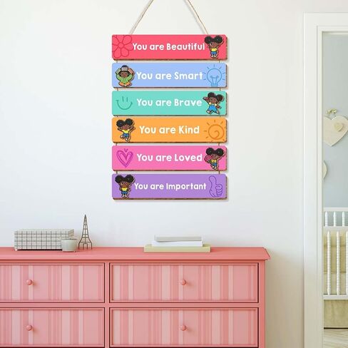 Inspirational Black Girl Wall Decor,You Are Beautiful Wooden Hanging Signs for Girls Room Toddler Nursery Playroom Classroom Decor in Kuwait
