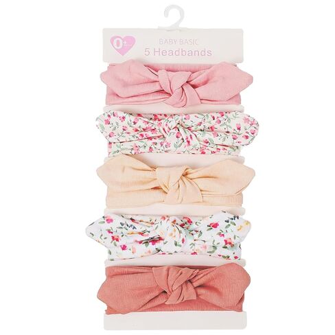 5 Pack Baby Girls Bows Headbands, Soft Polyester Hairbands Handmade Newborn Infant Toddler Hair Accessories Elastic Knot Hairbands with Hair Bows in Kuwait