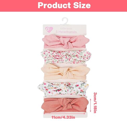 5 Pack Baby Girls Bows Headbands, Soft Polyester Hairbands Handmade Newborn Infant Toddler Hair Accessories Elastic Knot Hairbands with Hair Bows in Kuwait