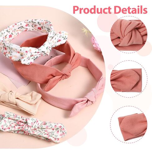5 Pack Baby Girls Bows Headbands, Soft Polyester Hairbands Handmade Newborn Infant Toddler Hair Accessories Elastic Knot Hairbands with Hair Bows in Kuwait