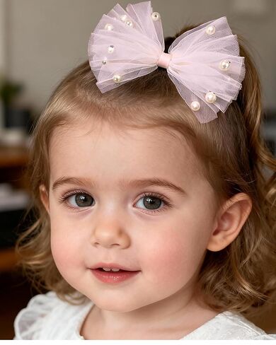 Baby Girls Toddlers Handmade Lace Bow Hair Clips Non-Tug No Scratch Breathable Smooth Metal Clips Pearl Accent Head Accessories Birthday Christenings Gifts Photoshoots (White Pearls, Medium) in Saudi Arabia
