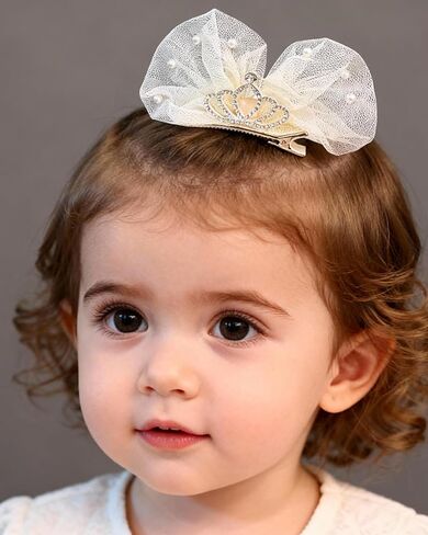 Baby Girls Toddlers Handmade Lace Bow Hair Clips Non-Tug No Scratch Breathable Smooth Metal Clips Pearl Accent Head Accessories Birthday Christenings Gifts Photoshoots (White Pearls, Medium) in Saudi Arabia