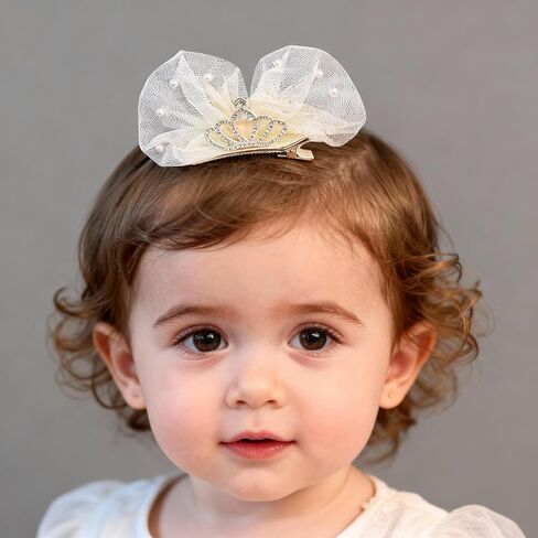 Baby Girls Toddlers Handmade Lace Bow Hair Clips Non-Tug No Scratch Breathable Smooth Metal Clips Pearl Accent Head Accessories Birthday Christenings Gifts Photoshoots (White Pearls, Medium) in Saudi Arabia