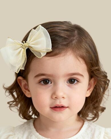 Baby Girls Toddlers Handmade Lace Bow Hair Clips Non-Tug No Scratch Breathable Smooth Metal Clips Pearl Accent Head Accessories Birthday Christenings Gifts Photoshoots (White Pearls, Medium) in Saudi Arabia