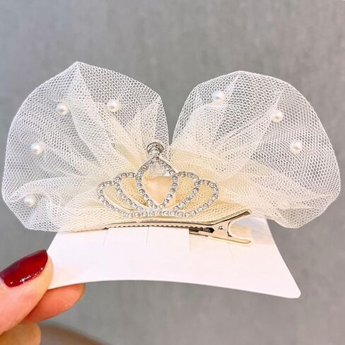 Baby Girls Toddlers Handmade Lace Bow Hair Clips Non-Tug No Scratch Breathable Smooth Metal Clips Pearl Accent Head Accessories Birthday Christenings Gifts Photoshoots (White Pearls, Medium) in Saudi Arabia