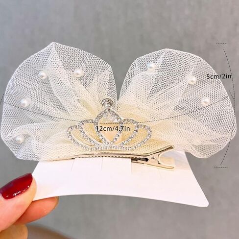 Baby Girls Toddlers Handmade Lace Bow Hair Clips Non-Tug No Scratch Breathable Smooth Metal Clips Pearl Accent Head Accessories Birthday Christenings Gifts Photoshoots (White Pearls, Medium) in Saudi Arabia