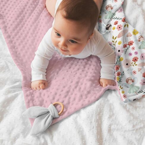 Dirty Pink Baby Blankets for Girl 30 x 40, Soft Double Layer Minky Blanket with Dotted Fleece Back, Nursery Bed Receiving Quilt Newborn Toddler Shower Gift Fairy Garden Floral Mushroom Theme in Saudi Arabia