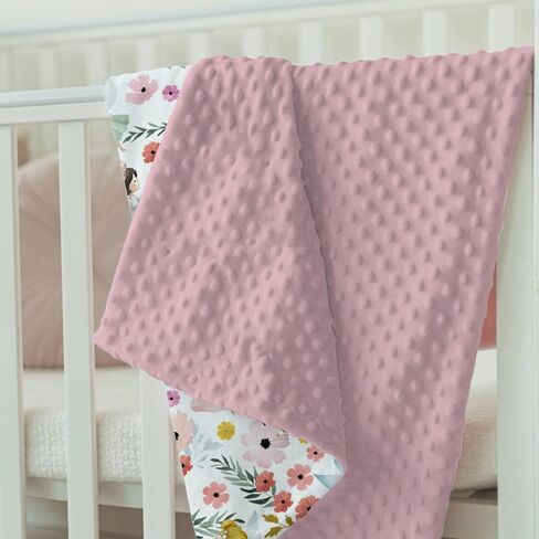 Dirty Pink Baby Blankets for Girl 30 x 40, Soft Double Layer Minky Blanket with Dotted Fleece Back, Nursery Bed Receiving Quilt Newborn Toddler Shower Gift Fairy Garden Floral Mushroom Theme in Saudi Arabia
